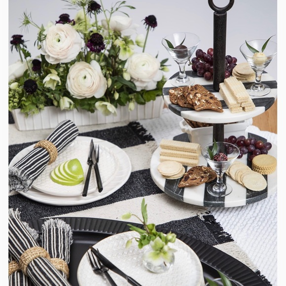 Mud Pie PONCHAA BLACK STRIPE TABLE RUNNER Brand New - Picture 6 of 8